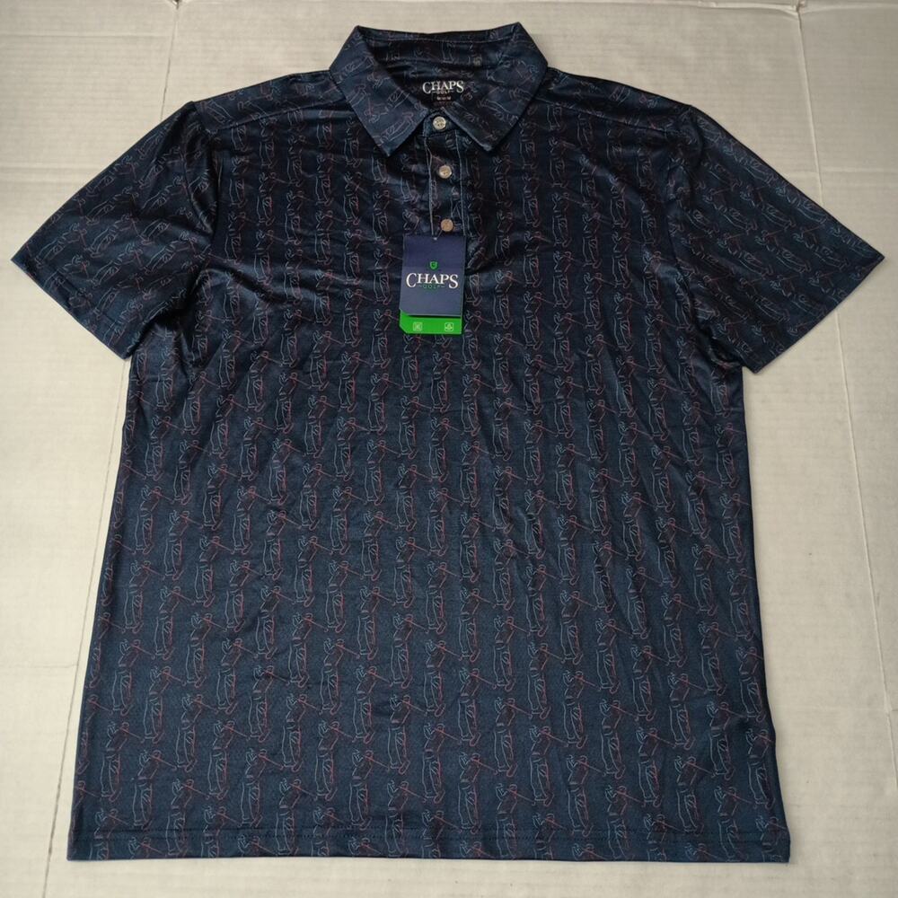 Chaps Golf Fashion Polo Shirt Men's M Medium Navy Blue Breathable 4-Way Stretch